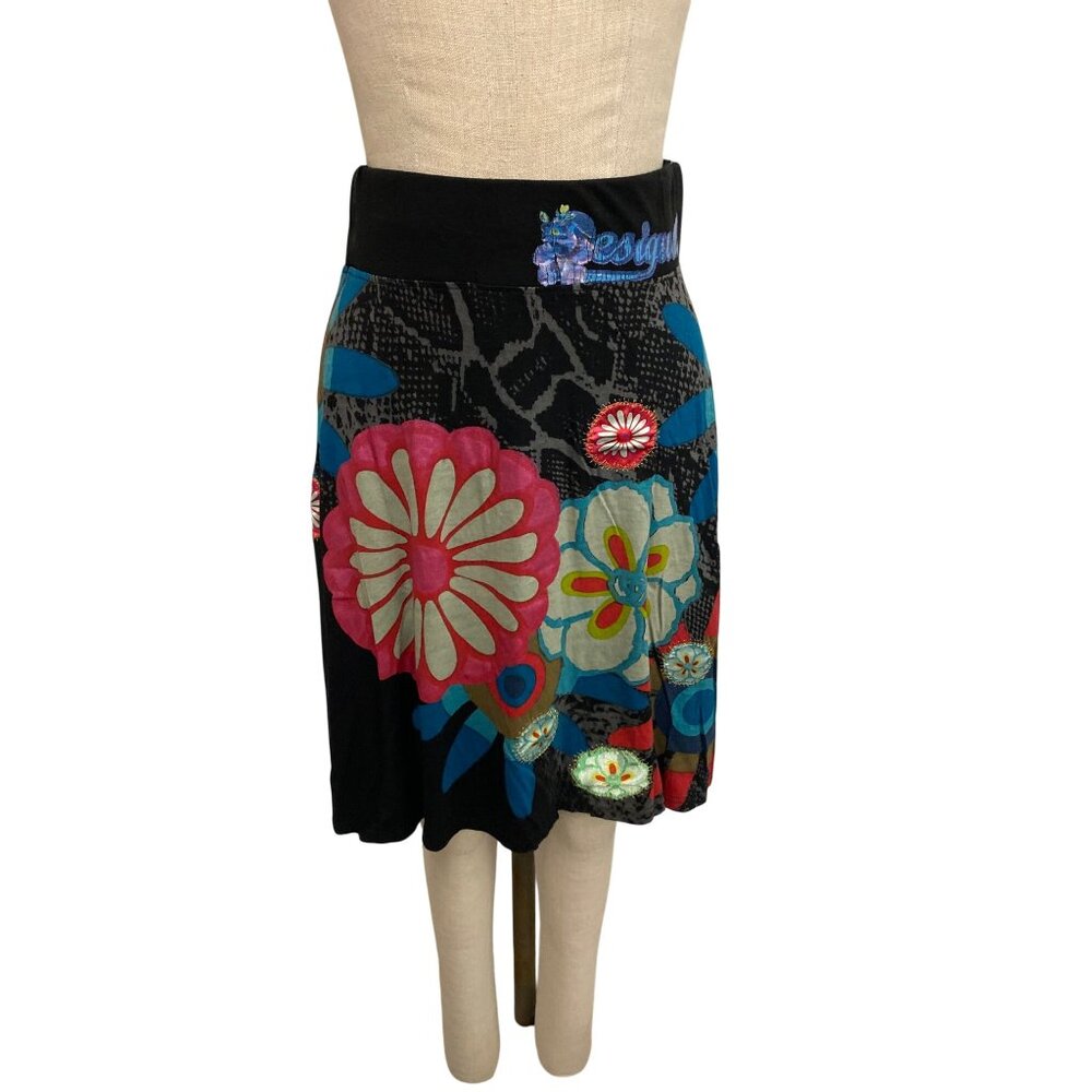 Vintage Y2K Desigual Womens Floral Patterned Skirt M Viscose/Cotton Blend Made I
